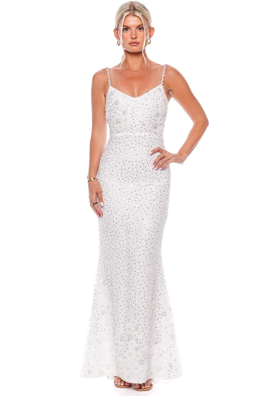 White beaded store sequin dress