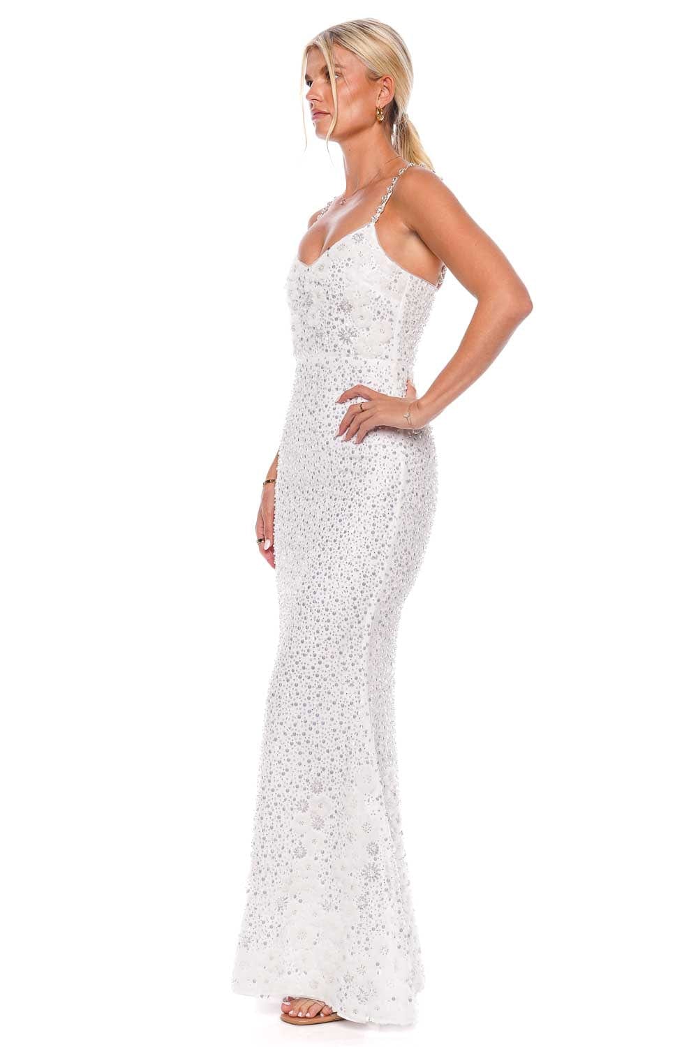 White sequin maxi clearance dress