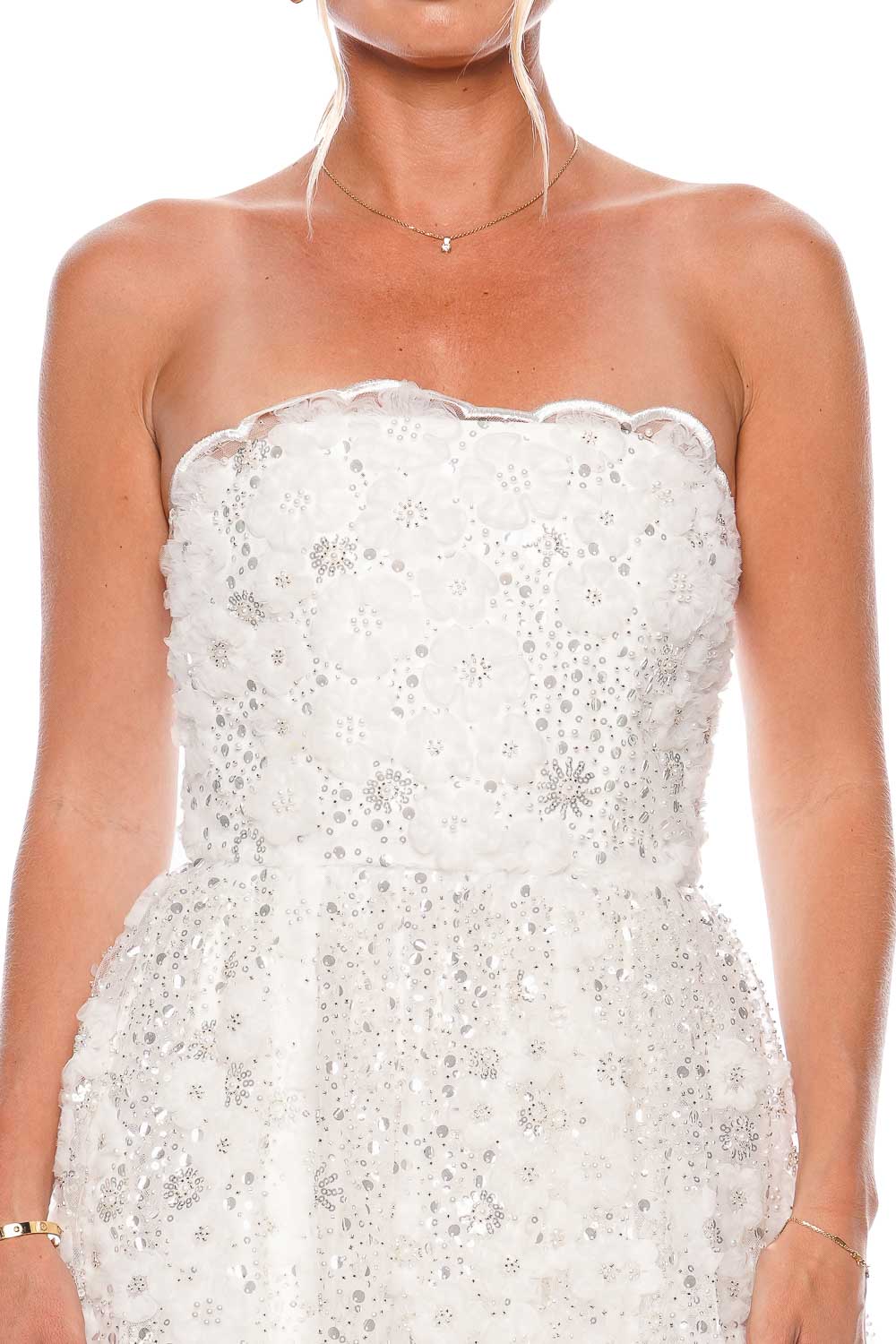 White Sequin Strapless Mini Dress