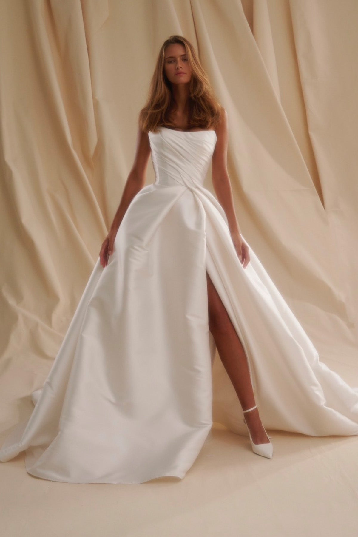 Strapless Mikado Gown with Side Slit